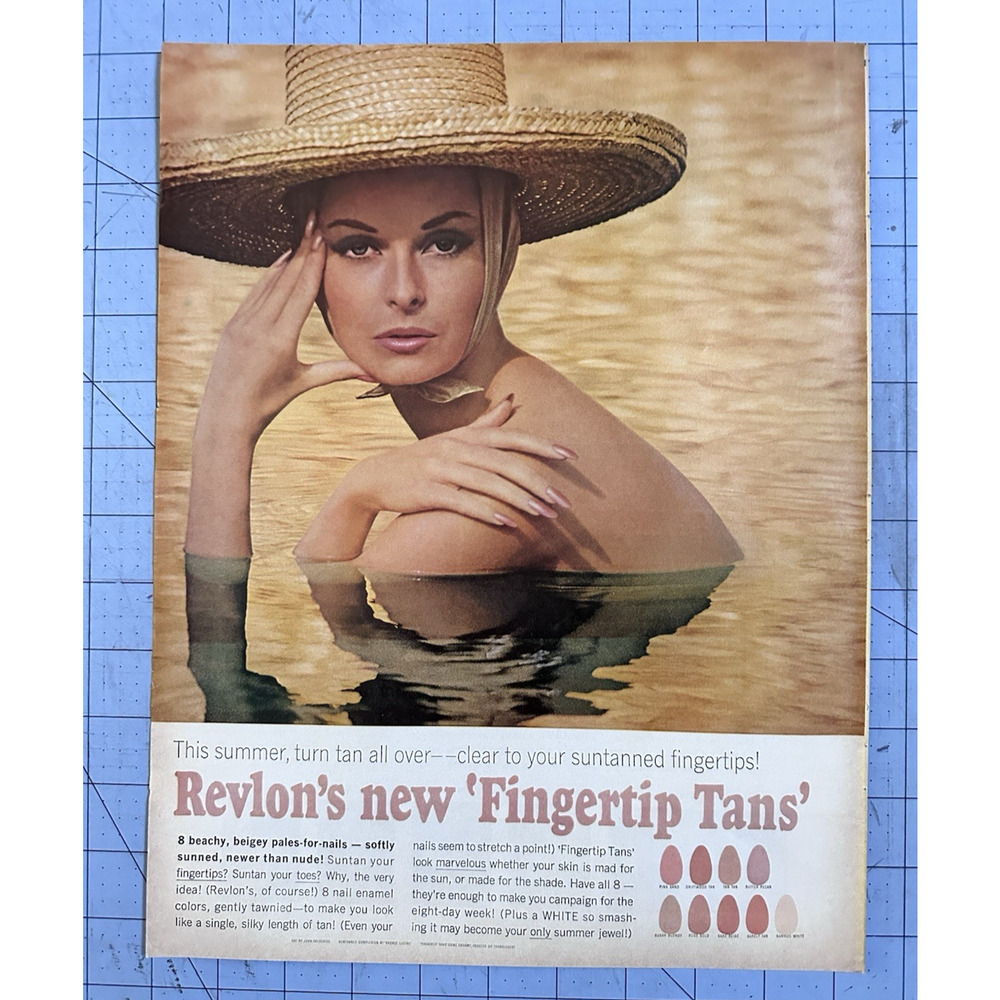 Revlon Vintage 1964 PRINT AD Fingertip Tans Suntan Nail Polish Beige
